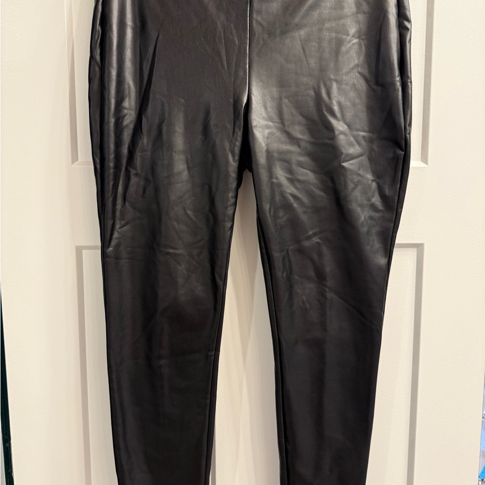 LOFT Black Faux Leather Leggings Fleece-Lined